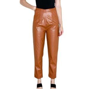 Lush Faux Leather Pleather Caramel Brown High Rise Pants